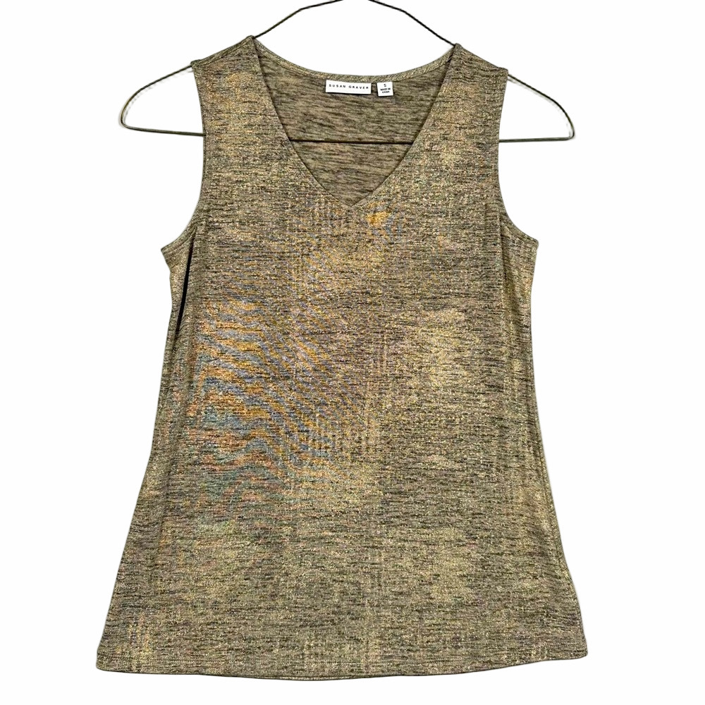Susan Graver Gold Sparkly Sleeveless Blouse Size Small - Picture 1 of 7